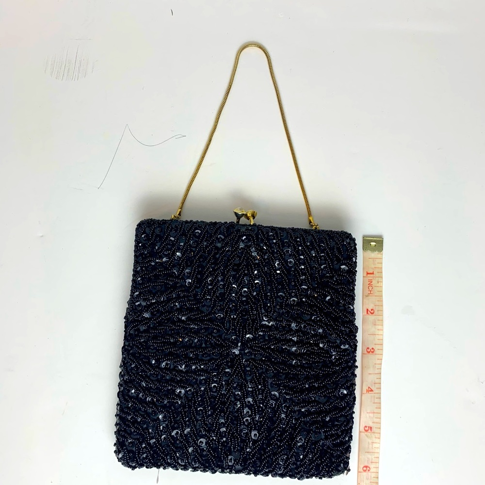 Black Beaded Purse With Chain - Picture 5 of 6